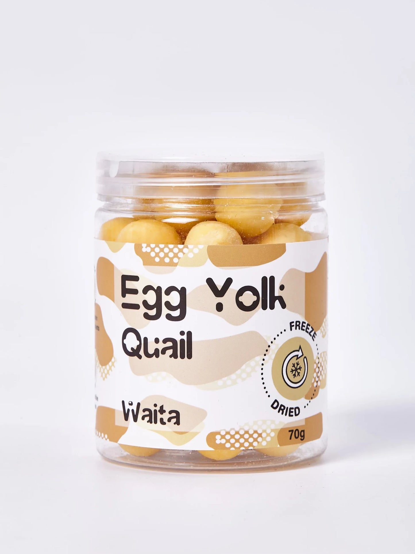 Jar of egg yolk quail with a white label on a light gray background