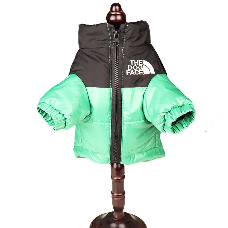 Water-resistant outer shell of a dog winter coat.