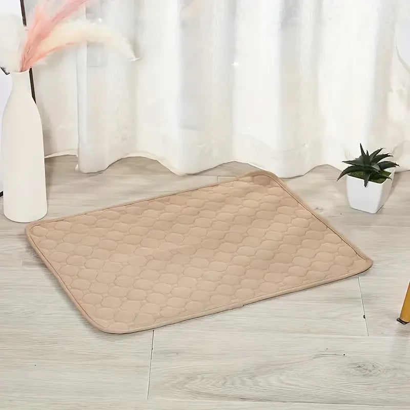Folded mat showing its portable and reusable design.