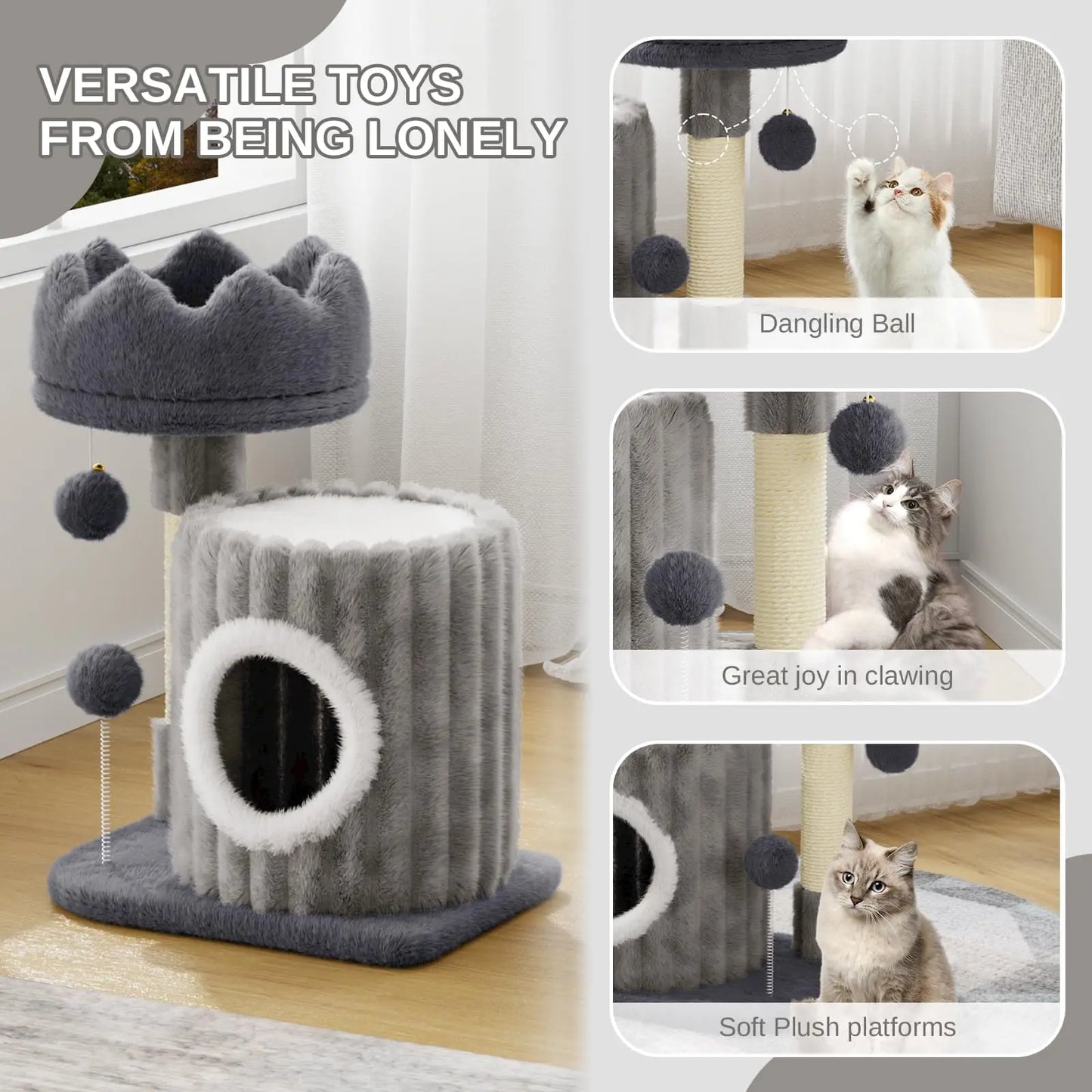 Cat Tree Tower – Scratching Post with Cave, Perch & Toys for Cats