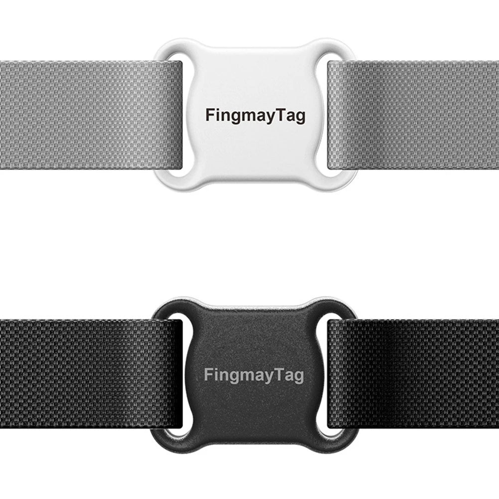 Two belt buckles with 'FingmayTag' branding on a white background