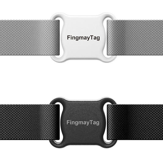 Two belt buckles with 'FingmayTag' branding on a white background