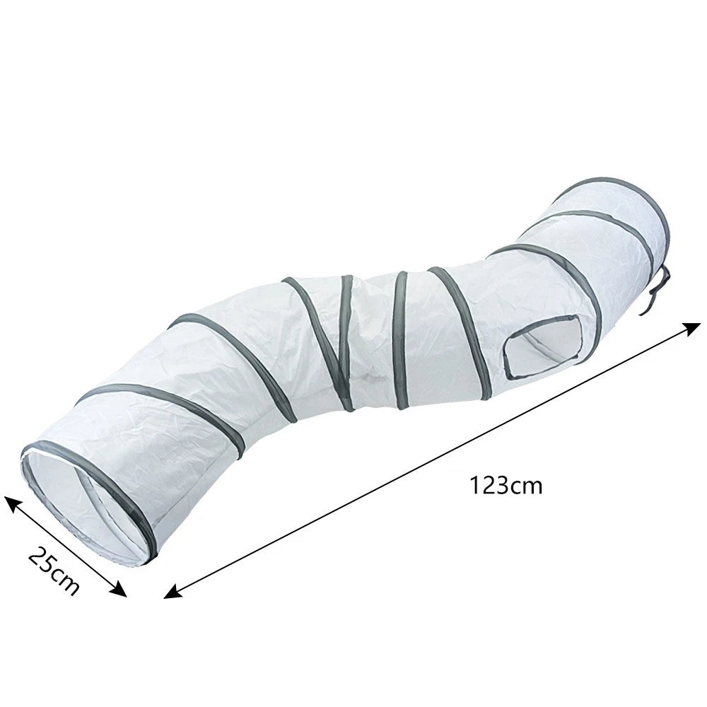 White flexible duct with gray stripes and measurements on a white background