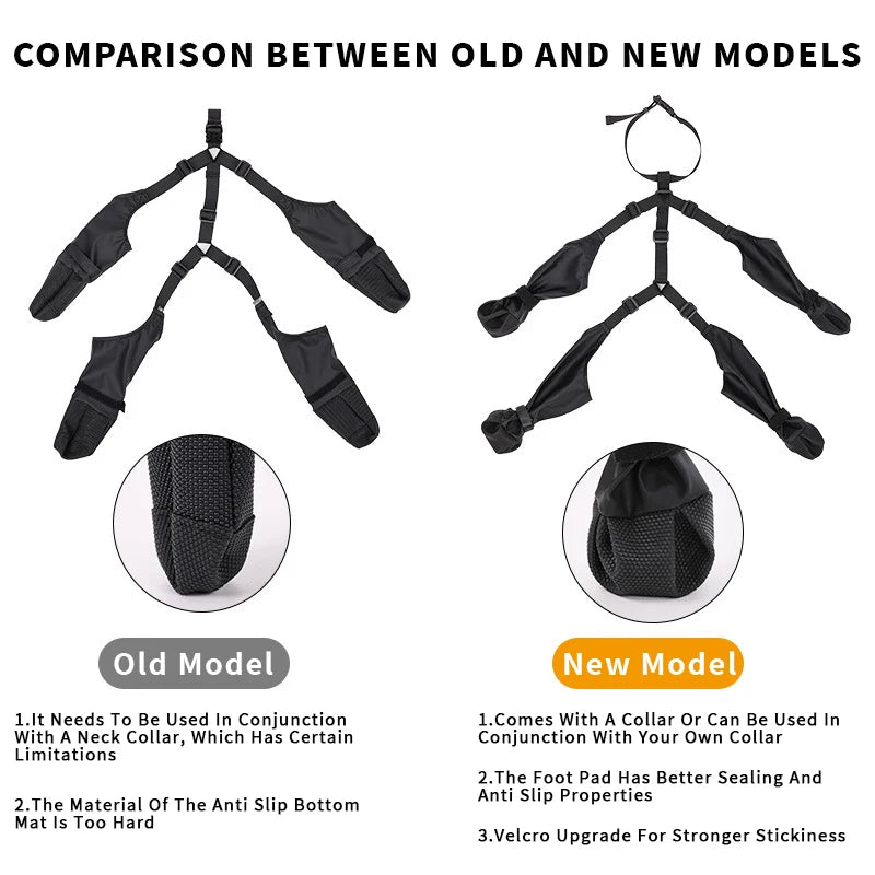 Comparison between old and new models of a black product with text on a white background
