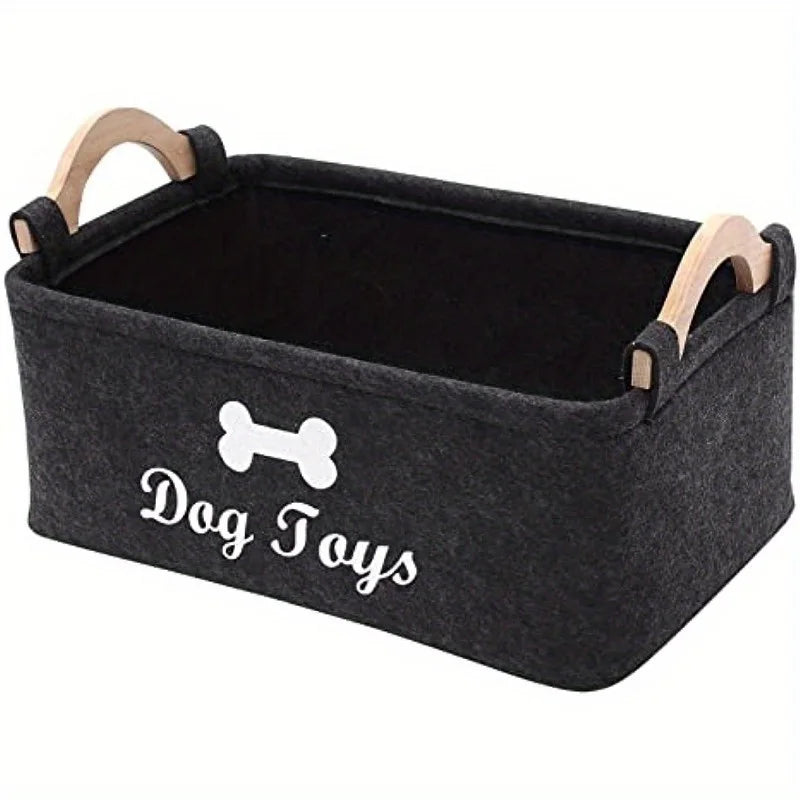Leashes, collars, and toys stored in the Felt Pet Toy Organizer.