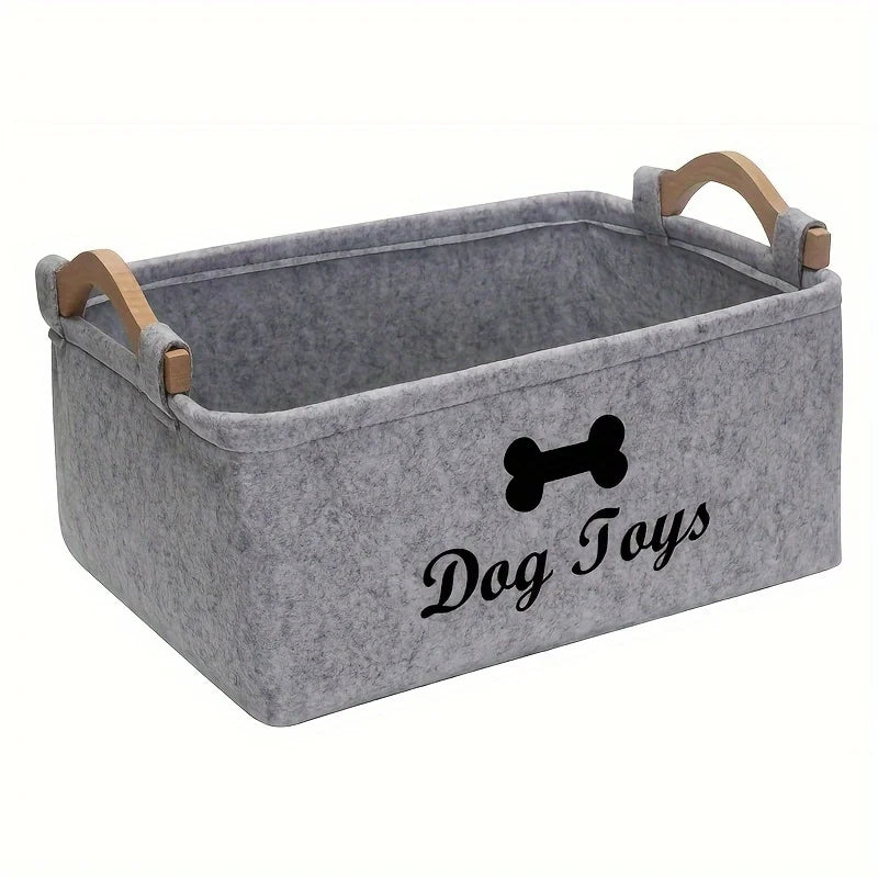 Folded felt toy box for easy storage when not in use.