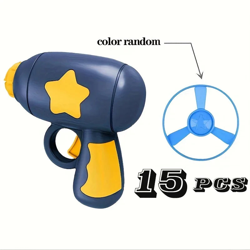 Toy gun with yellow star and blue spinner, color random, 15 pcs