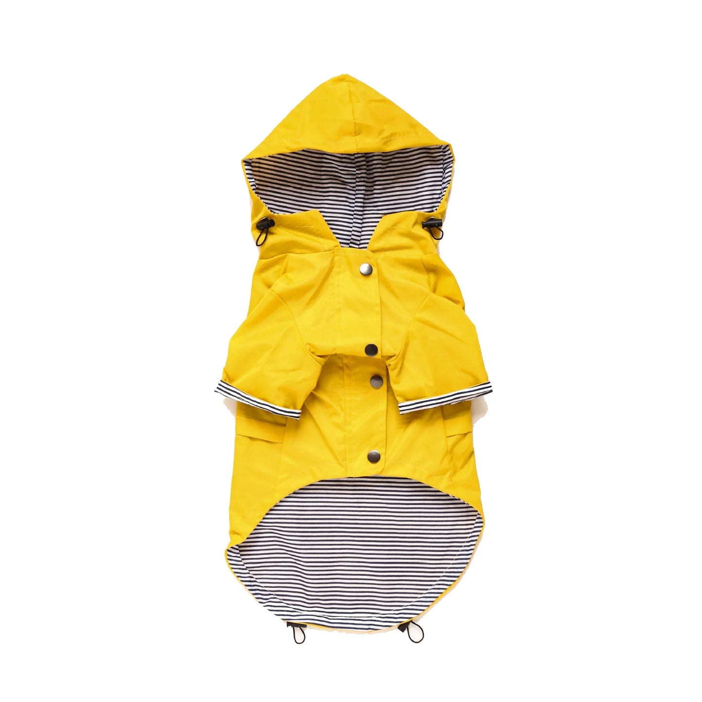Yellow raincoat with striped interior on a white background