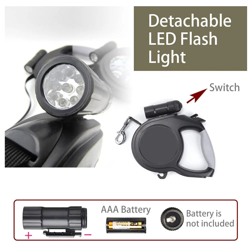 Detachable LED flashlight with switch and AAA battery on a white background