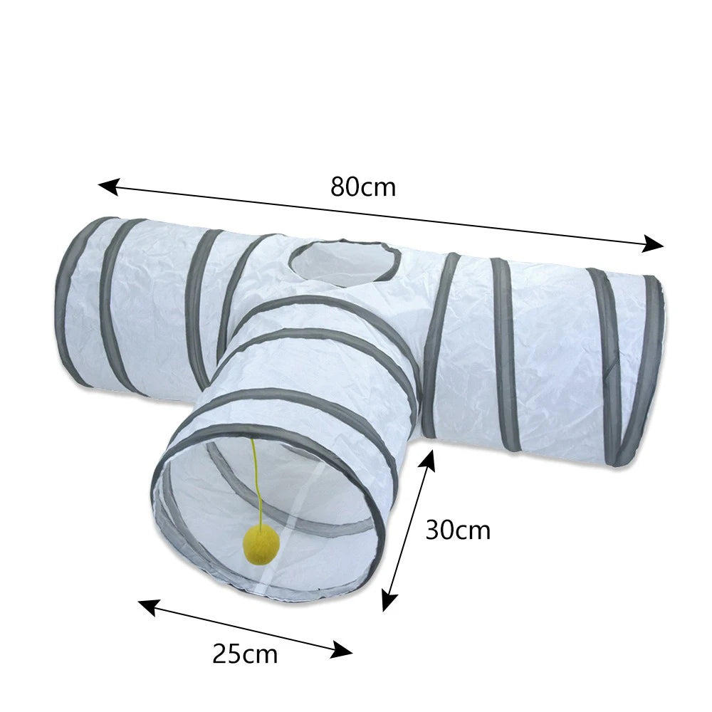 Collapsible pet play tunnel with dimensions labeled on a white background