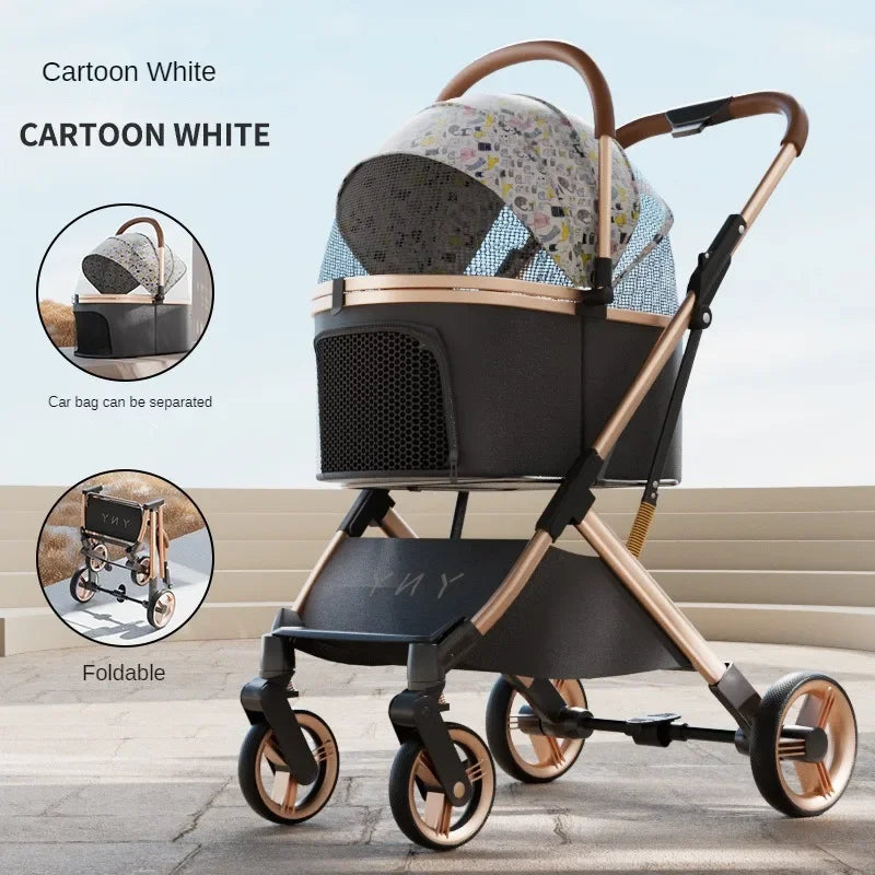 Easy-to-fold pet stroller with a detachable carrier section