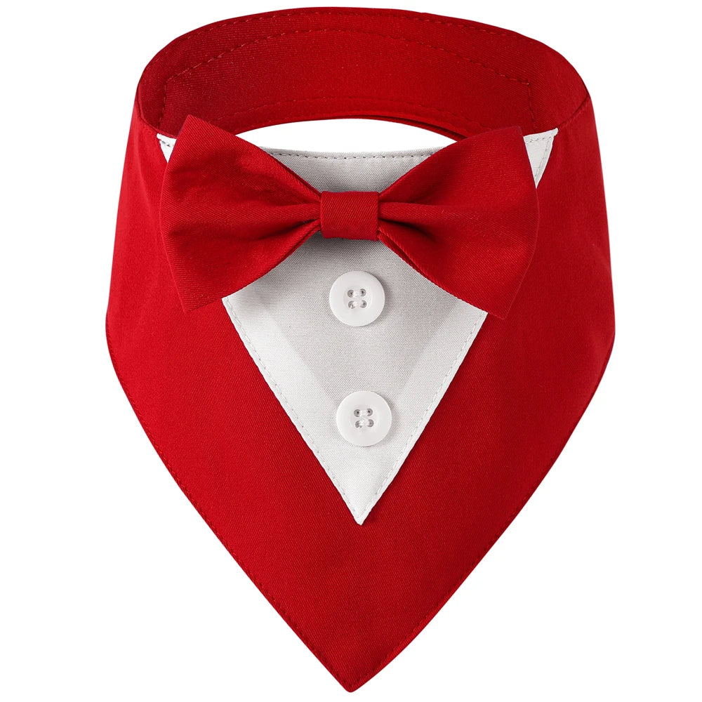 Red bandana with white shirt collar and buttons on a white background