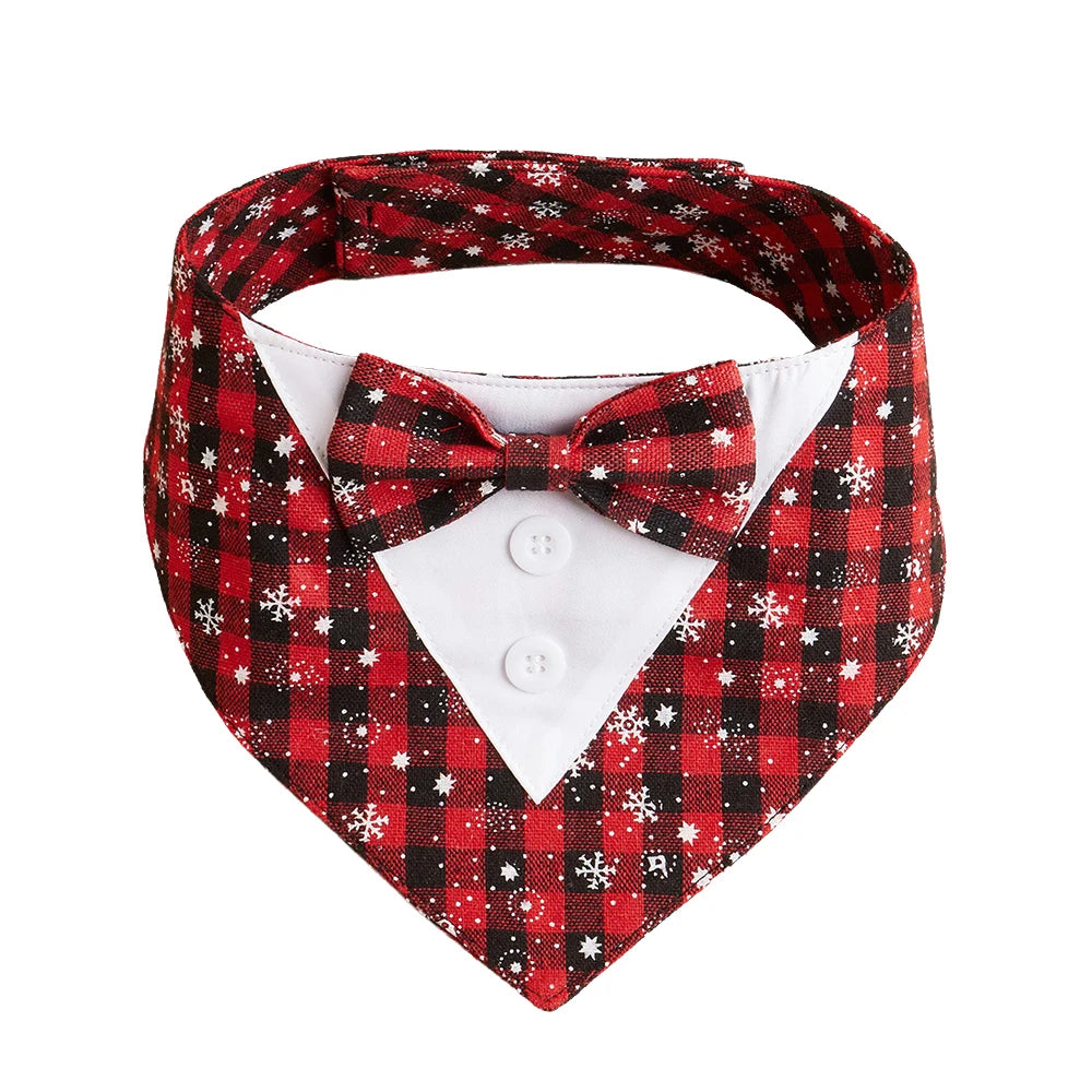 Red and black checkered bandana with a white shirt and buttons on a white background