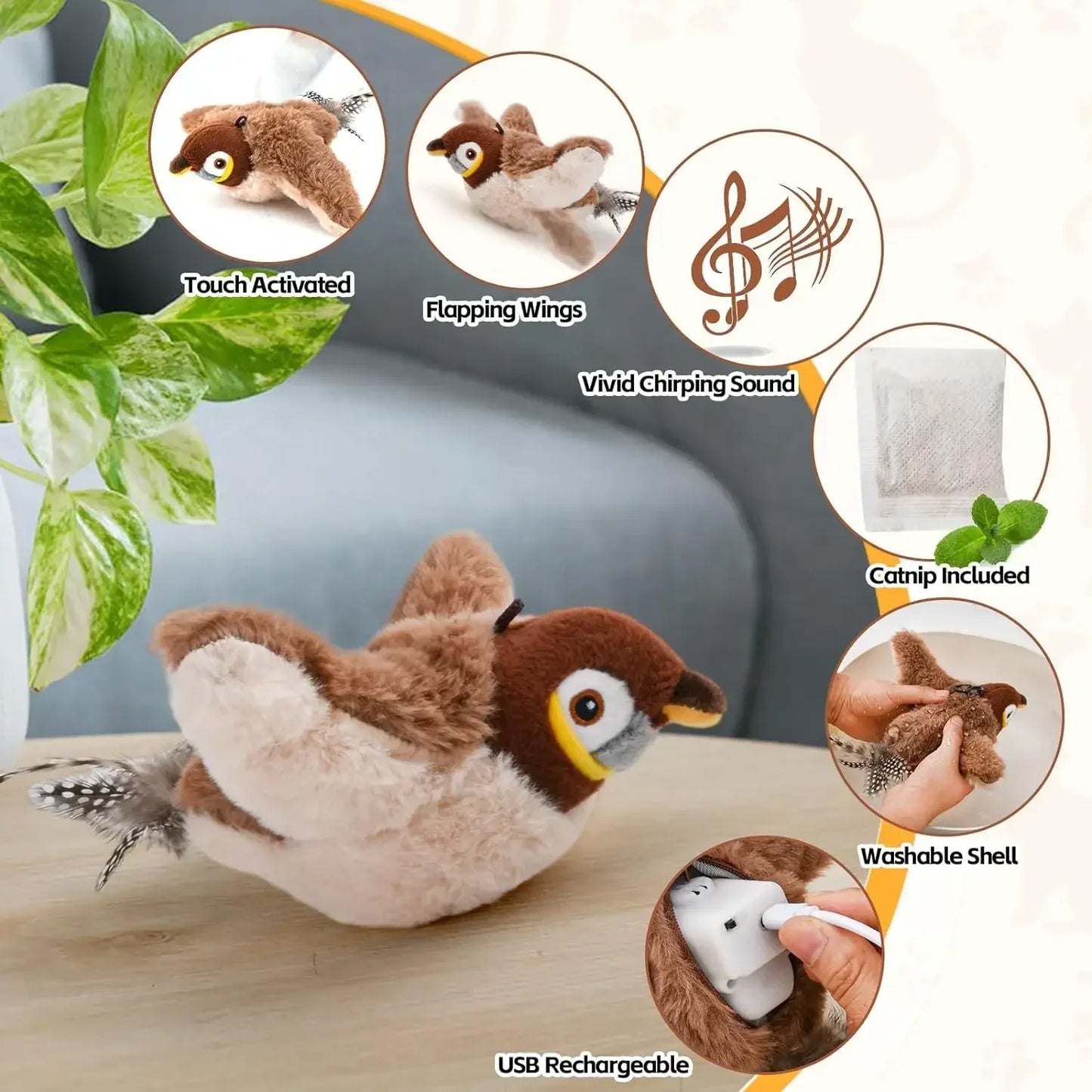 Catnip infused cat toy, showing a cat enjoying the scent.