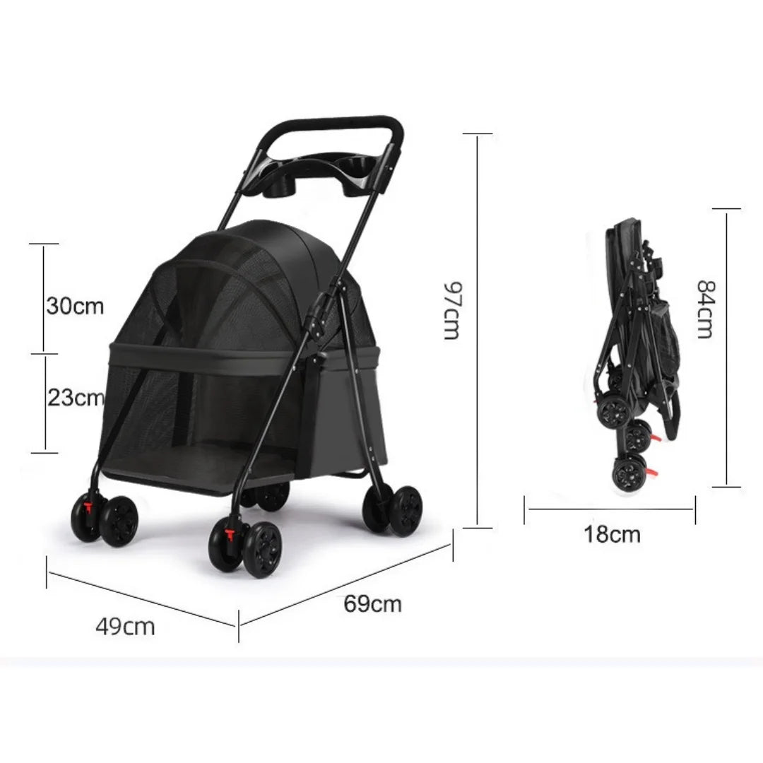 Durable metal frame foldable pet buggy for small breeds