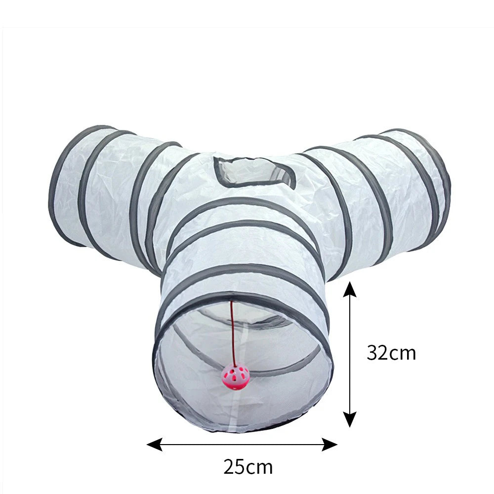 Collapsible pet tunnel with dimensions labeled on a white background