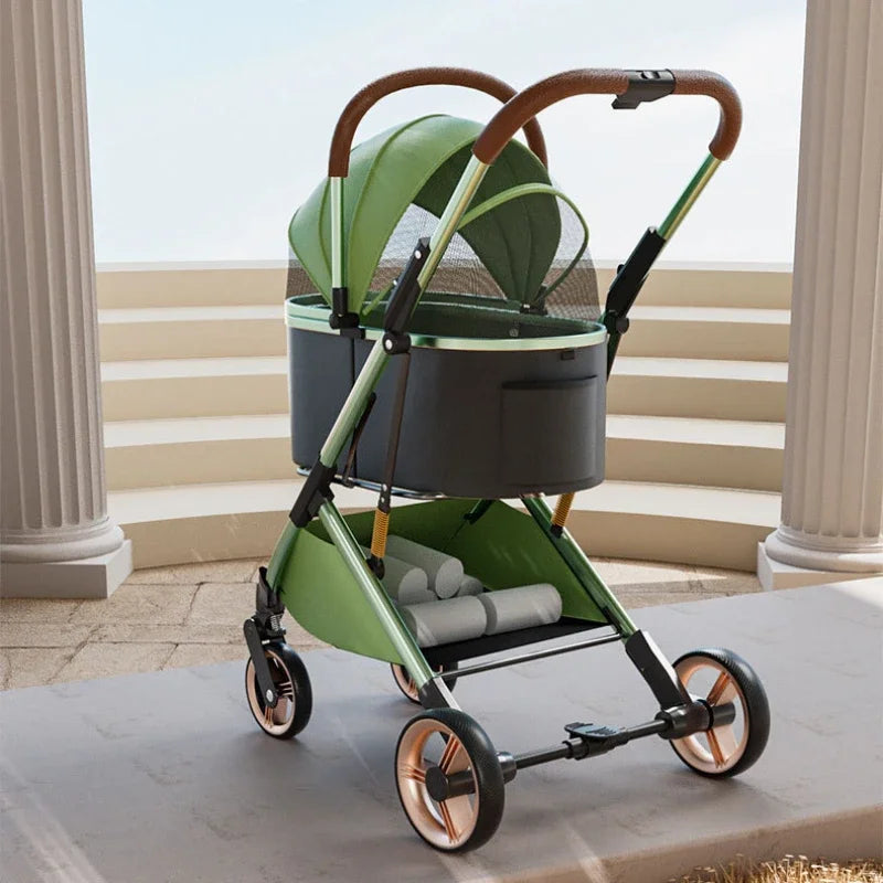 Versatile detachable pet stroller for shopping, travel, and walks