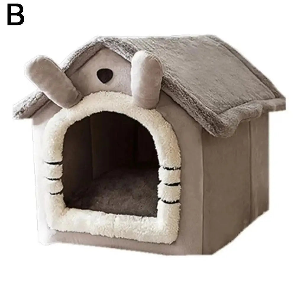 Pet house with dog-like design on a white background