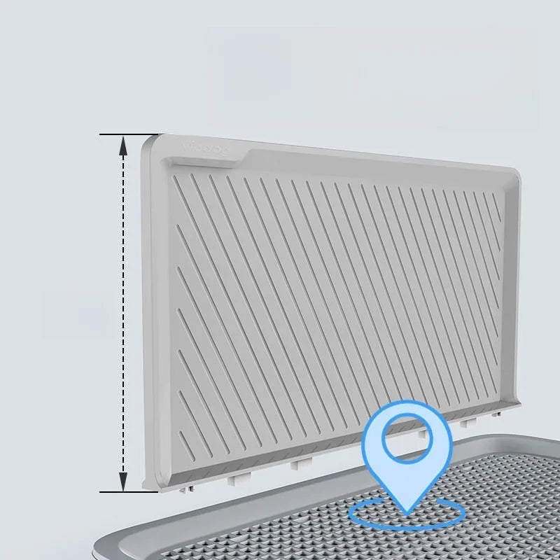 Filter with dimensions and a map pin icon on a light gray background