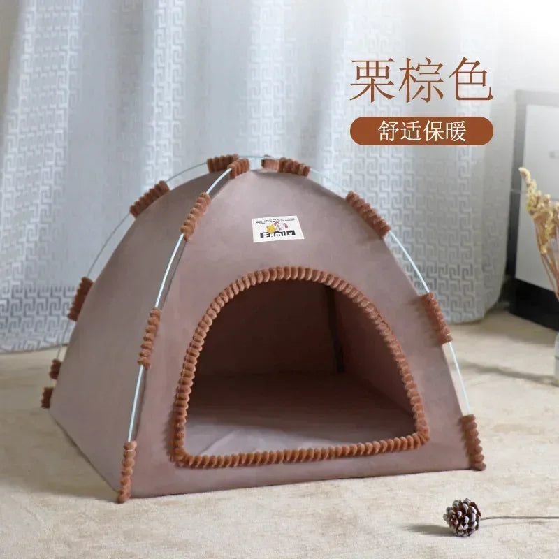 Pet tent with a label on a light background