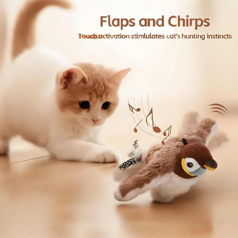 Touch activated plush toy for cats, showing interactive play.