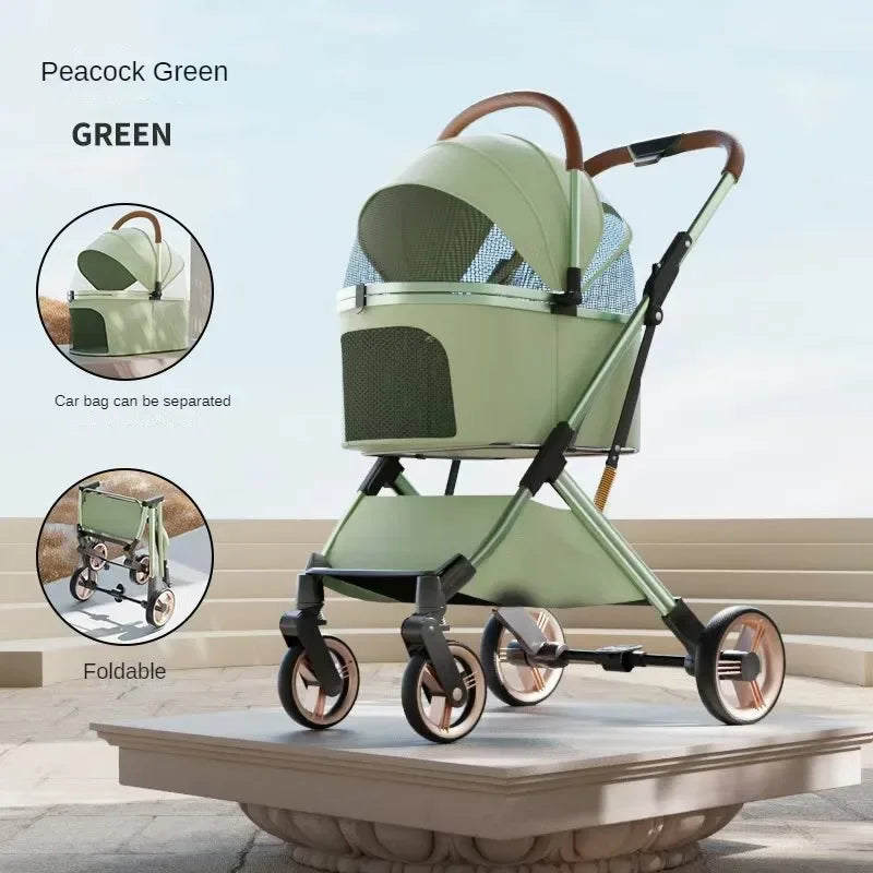 Comfortable pet stroller with a smooth-rolling four-wheel design