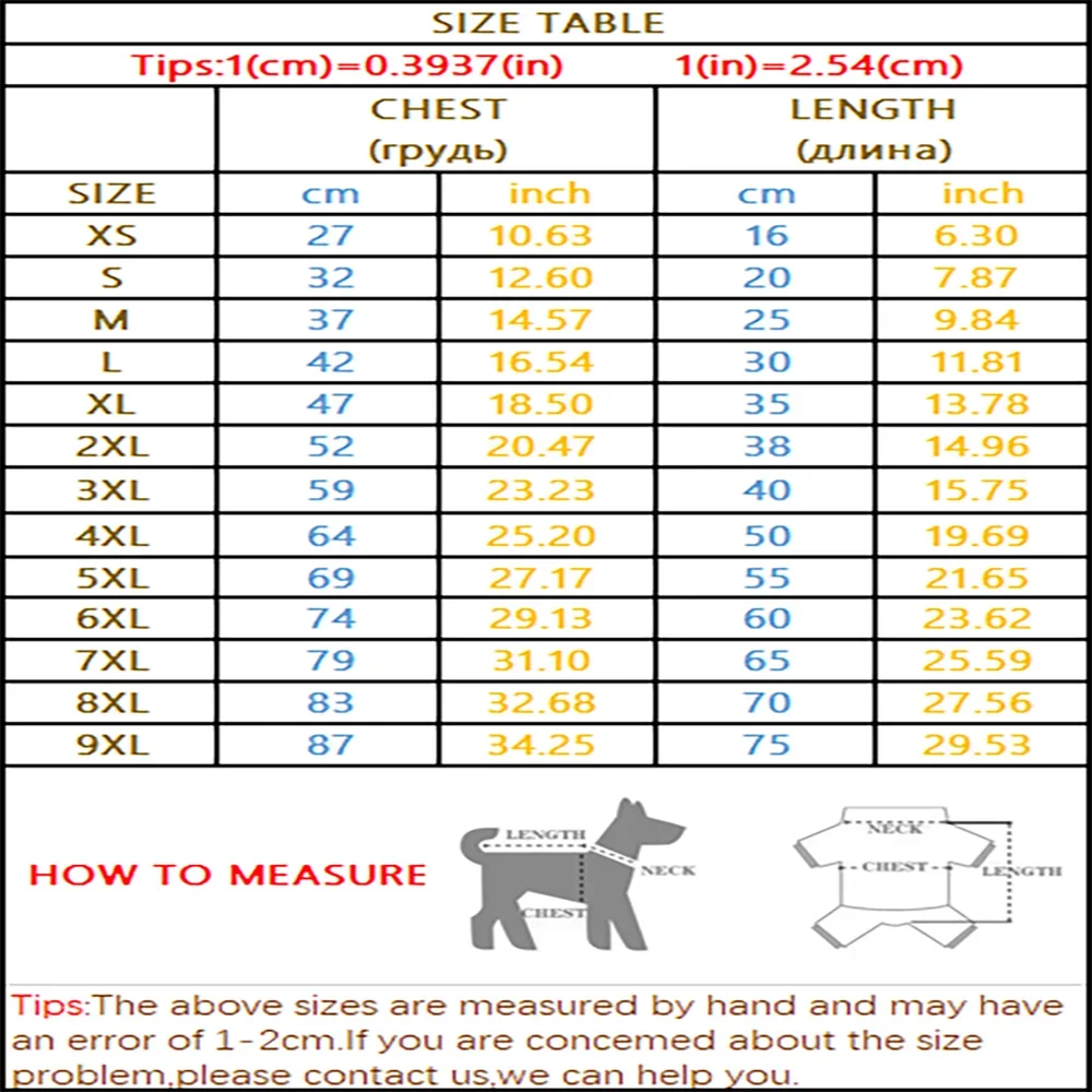 Size chart for medium to large dog breeds.