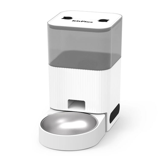 White pet feeder with transparent top on a white background