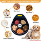 Pet food tray with various food types and a dog and cat, with text about meeting nutritional needs.
