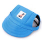 Blue pet visor with a label on a white background