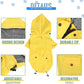 Yellow dog raincoat with features highlighted on a white background