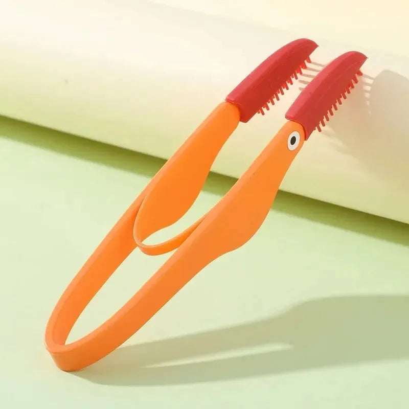 Cat enjoying a gentle cleaning with a silicone tear mark brush.