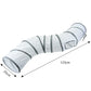 White flexible duct with gray stripes and measurements on a white background
