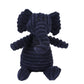 Navy blue plush elephant toy on a white background