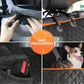 Step-by-step guide on installing a car seat cover for pets with close-up shots and a final image of a dog in the car.