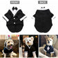 Dog tuxedo with front and back views, and dogs wearing the tuxedo in various settings.