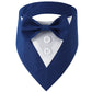 Blue dog bandana with a bow tie and white shirt collar on a white background