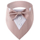 Pink pinstripe dog collar with bow tie and button details on a white background
