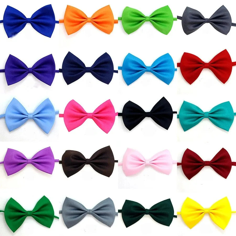 Collection of colorful bow ties arranged in a grid on a white background