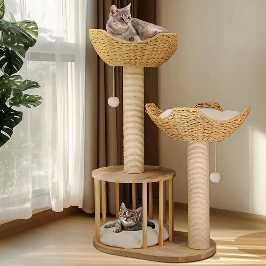 3-tier plush cat tree UK with condo and scratching posts