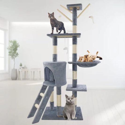 Grey 140cm cat tree tower for indoor cats
