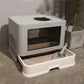 Grey and white plastic litter box