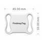 White 'FindmayTag' device with dimensions on a white background