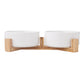 Bowl set with white bowls and wooden holder on a white background