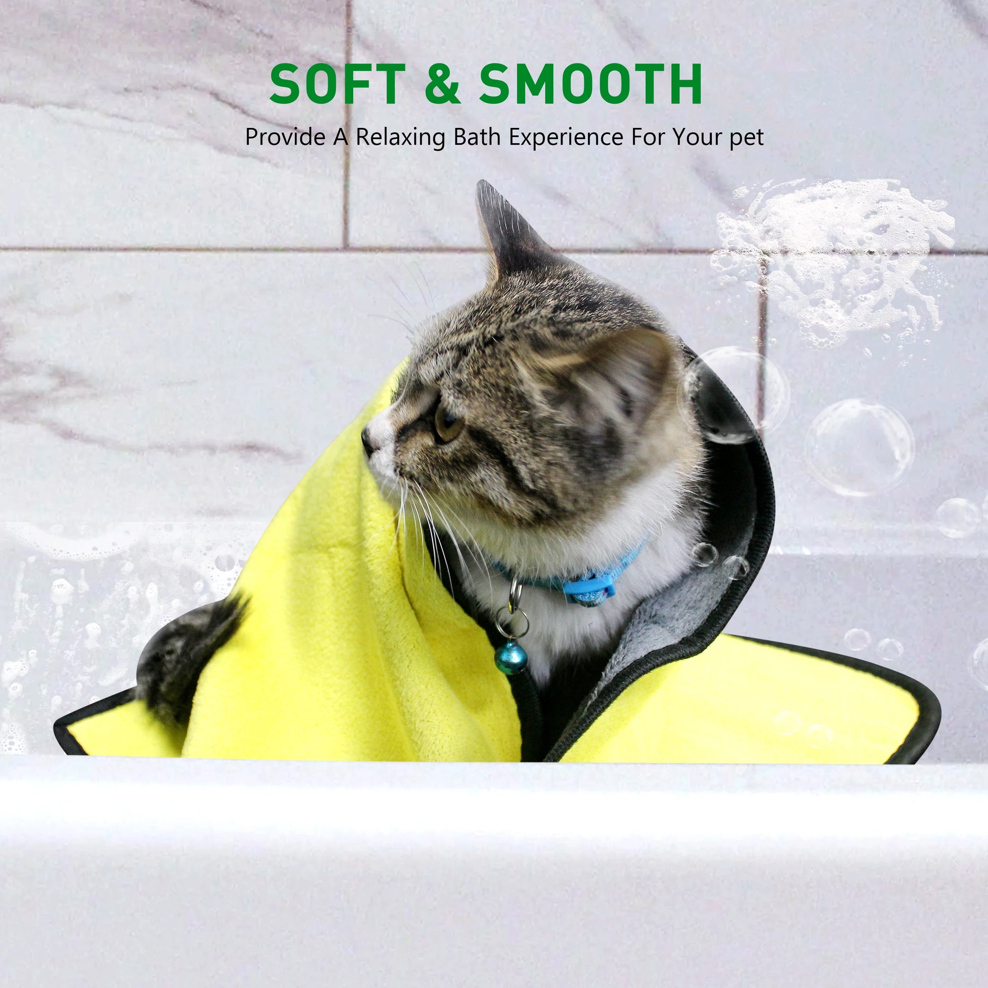 Multiple sizes of pet towels displayed in a grid for size comparison.