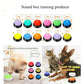 Sound box training products with colorful buttons and images of pets interacting.