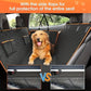 Dog sitting on a car seat cover with side flaps, showing full protection.