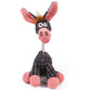 Dog toy shaped like a donkey with pink ears and body on a white background