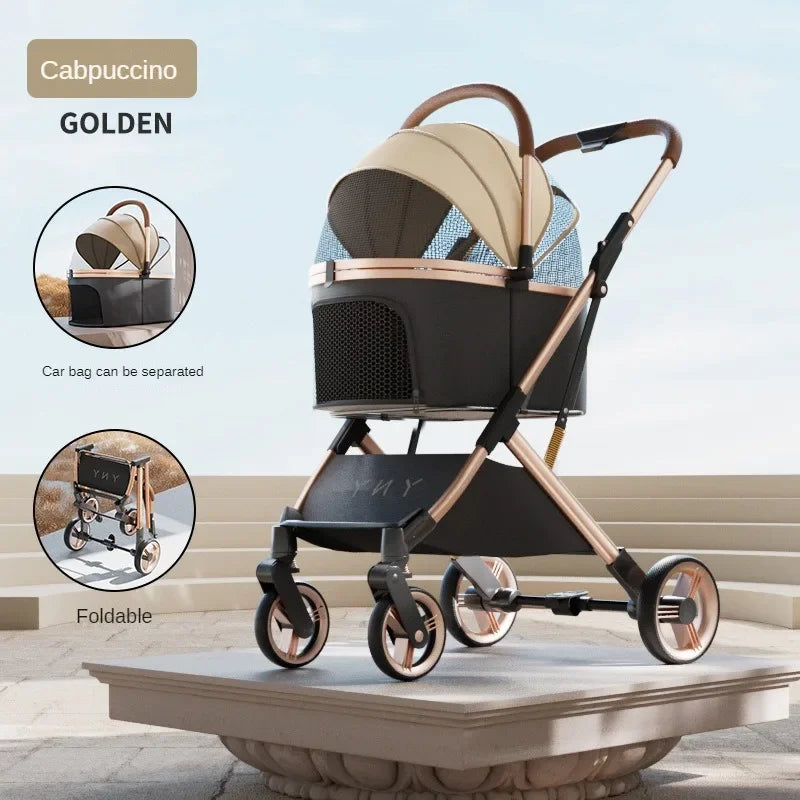 Detachable pet stroller featuring [Colour] fabric and a robust frame
