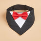 Black bandana with a red bow tie on a beige background